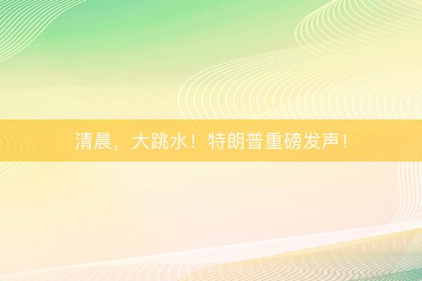 清晨，大跳水！特朗普重磅发声！