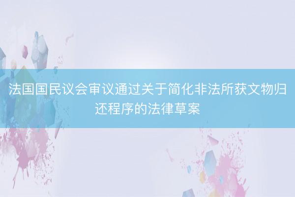 法国国民议会审议通过关于简化非法所获文物归还程序的法律草案