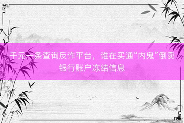 千元一条查询反诈平台，谁在买通“内鬼”倒卖银行账户冻结信息