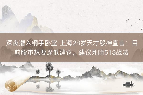 深夜潜入纲手卧室 上海28岁天才股神直言:目前股市想要逢低建仓,建议死啃513战法
