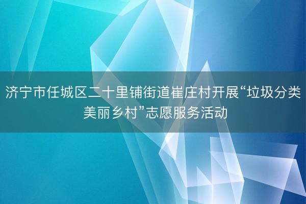 济宁市任城区二十里铺街道崔庄村开展“垃圾分类 美丽乡村”志愿服务活动