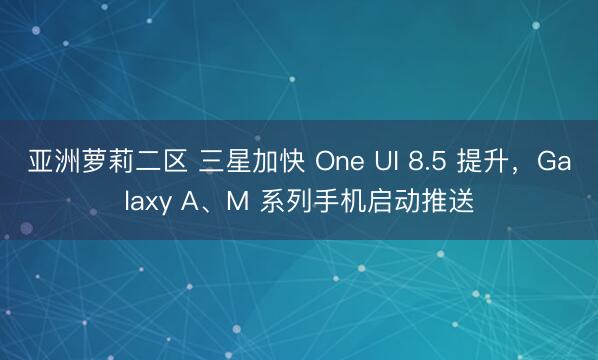 亚洲萝莉二区 三星加快 One UI 8.5 提升，Galaxy A、M 系列手机启动推送