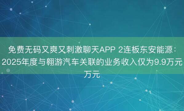 免费无码又爽又刺激聊天APP 2连板东安能源：2025年度与翱游汽车关联的业务收入仅为9.9万元